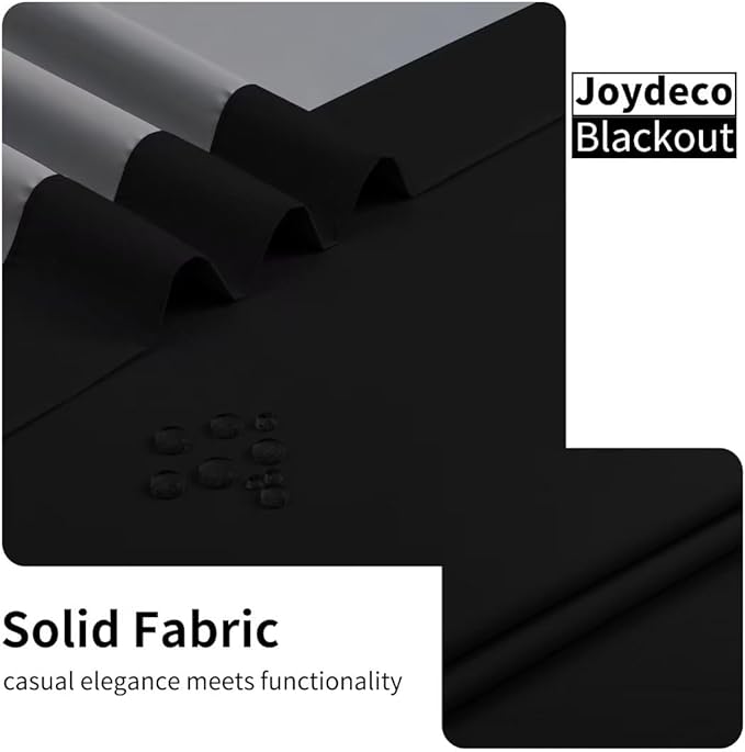 Joydeco Blackout Curtains - 96 Inch Long, Grommet Solid Black Curtains for Living Room & Bedroom, 2 Panels
