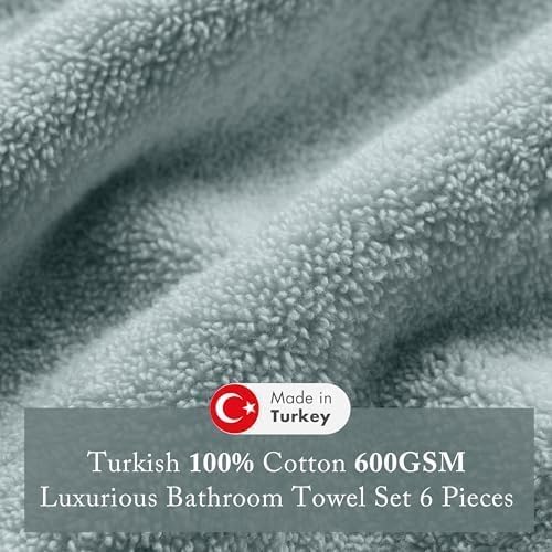 Madison Park Turkish 100% Cotton 600Gsm Luxury Premium Thick Soft Absorbent Hotel Bathroom Towel Set Shower Hand Face Washcloths, Assorted Sizes, Blue 6 Piece