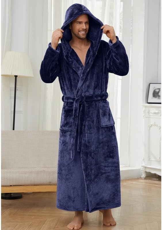 U2SKIIN Mens Robe with Hooded, Full Length Thickened Plush Robe Big and Tall Bathrobe
