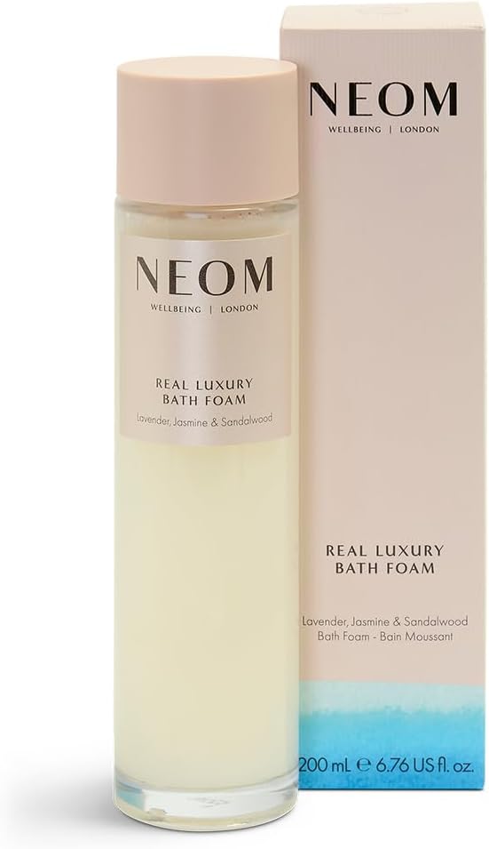 NEOM Real Luxury Bath Foam, 6.76 fl oz | Lavender, Jasmine & Rosewood | Coconut & Almond Oil| 100% Natural Fragrance | Essential Oil | Scent to De-Stress| Vegan & Cruelty Free
