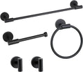 Matte Black Bathroom Hardware Accessories Set 5 Pieces, SUS304 Stainless Steel Bathroom Towel Bar Toilet Paper Holder Set Wall Mounted-19 Inch Towel Bar, Toilet Paper Holder, Towel Hooks, Towel Ring