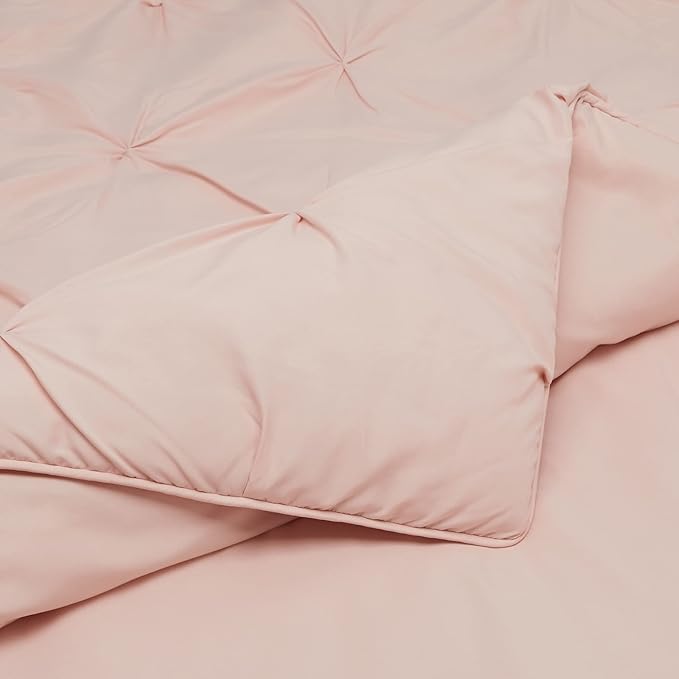 Amazon Basics Soft Twin Size Comforter Sets, All-Season Down-Alternative 2 Piece Bedding Set, Pinch Pleat Design, Twin/TwinXL Size, Blush