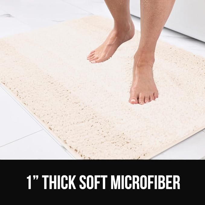 GORILLA GRIP Ultra Soft Plush Bathroom Rugs with Textured Rubber Backing, 40 x 24 Absorbent Quick Dry Bath Mat, Machine Washable Shower Mats, Home Décor Accessories Bathmat Rug Essentials, Ivory