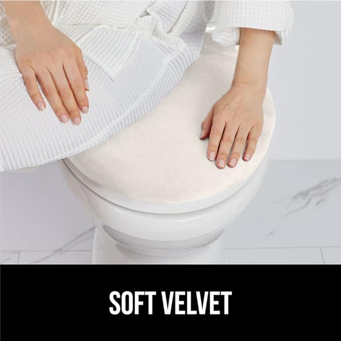 GORILLA GRIP Thick Memory Foam Bathroom Toilet Lid Seat Cover, Soft Velvet Topside, Machine Wash, Plush Cushioned Covers Fits Most Size Lids, Decorative Bath Room Accessories, 19.5x18.5, Ivory
