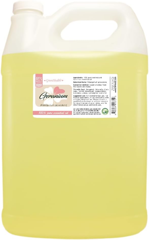 Geranium Essential Oil - 128 fl oz (1 Gallon) Plastic Bottle w/Cap - 100% Pure Essential Oil by GreenHealth