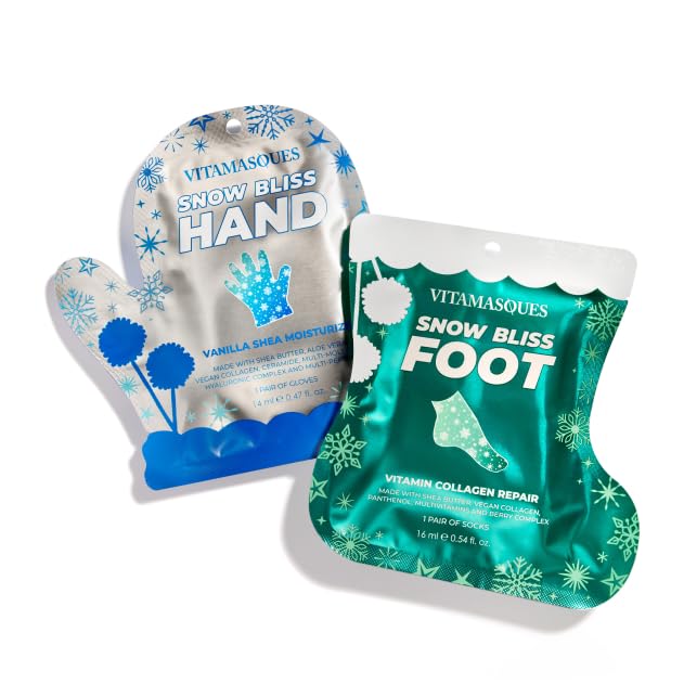 Vitamasques Holiday Snow Bliss Hand & Foot Mask Set - Korean Skin Care for Dry Cracked Feet & Hands - Spa Gifts, Stocking Stuffers for Teen Girls & Party Favors for Women