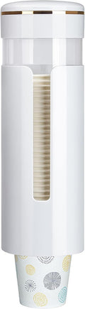 Cup Dispenser, Wall Mount Water Cooler Cup Dispenser fits 4-7 oz Disposable Paper and Plastic Cups, Pull Type Cup Holder for Bathroom, Office, Break Room, Gym, White