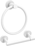 FORIOUS Toilet Paper Holder Wall Mount, SUS304 Stainless Steel Double Post Pivoting Tissue Roll Holder and Hand Towel Ring Set for Bathroom, RV, Bathroom Hardware Accessories Set, White
