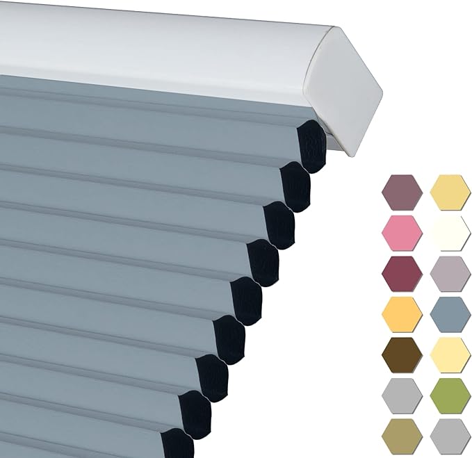 Persilux Blackout Cellular Shades Cordless Window Shades Bottom up UV Protection Thermal Insulated Honeycomb Window Blinds for Windows, Bedroom, Home and Office, Blue, 48" W x 38" H