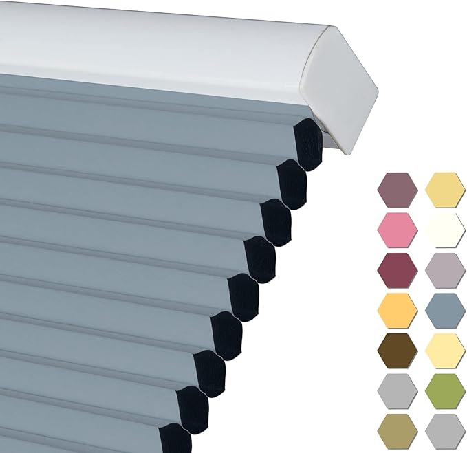 Persilux Blackout Cellular Shades Cordless Window Shades Bottom up UV Protection Thermal Insulated Honeycomb Window Blinds for Windows, Bedroom, Home and Office, Blue, 66" W x 60" H