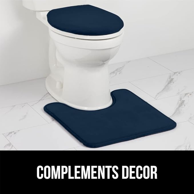 GORILLA GRIP Thick Memory Foam Bathroom Toilet Lid Seat Cover, Soft Velvet Topside, Machine Wash, Plush Cushioned Covers Fits Most Size Lids, Decorative Bath Room Accessories, 19.5x18.5, Navy Blue