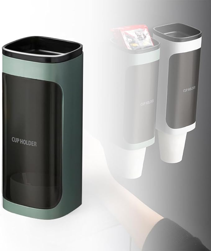 Cup Dispenser Wall Mounted, Bathroom Cup Dispenser Holder for 3oz-9.5oz Disposable Paper and Plastic Cups, Water Cooler Cup Dispenser with Adhesive Plate (Single Green, 1 Pcs)