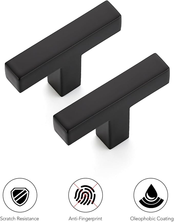 Ravinte 10 Pack Solid Square Bar Handles and Pulls - Black Matte Kitchen Cabinet Hardware
