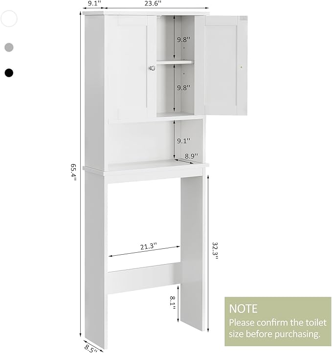 Meilocar Over The Toilet Storage Cabinet, Bathroom Storage Cabinet Over Toilet, Space Saver W/Adjustable Shelf & Open Shelf, White
