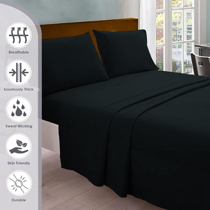 Pizuna Pure 100% Cotton Crisp Sateen Sheets King Size - 800 Thread Count, Long Staple Cotton - 15" Deep Pocket - Combed Black Cotton Sheets King