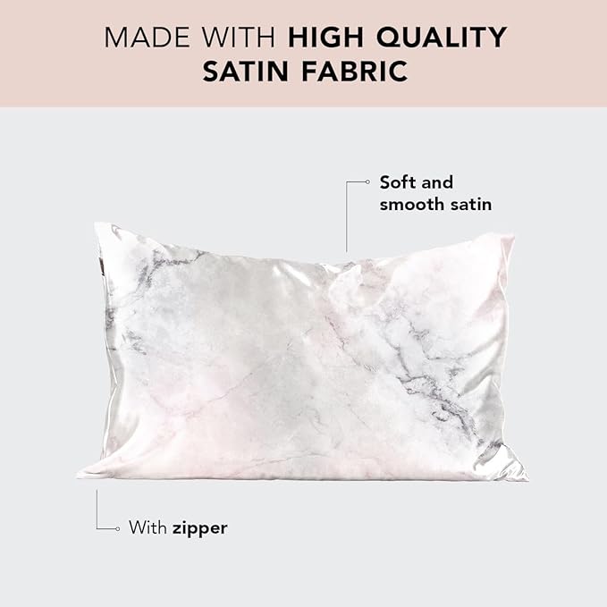 Kitsch Satin Pillowcase with Zipper for Hair & Skin, Softer Than Silk Pillow Cases Queen, Wrinkle-Free, Smooth and Cooling Satin Pillow Covers, Standard Size 19"x26", Marble