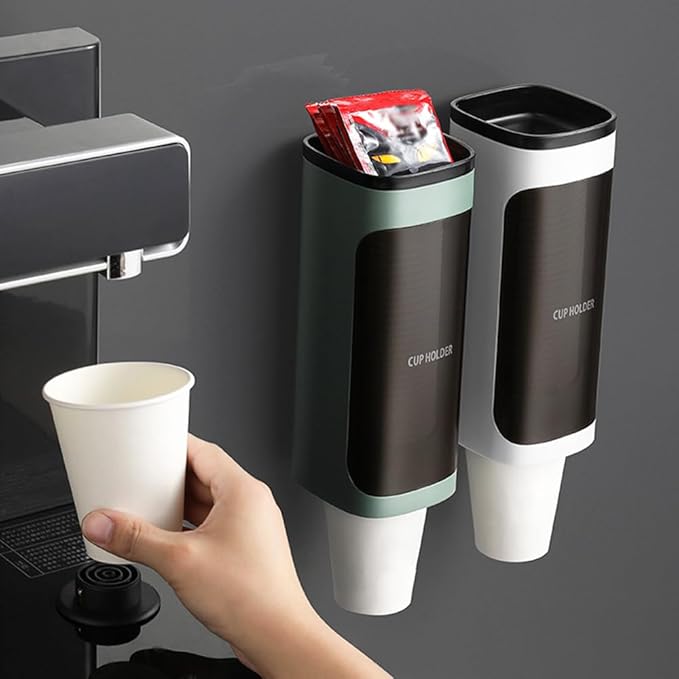 Cup Dispenser Wall Mounted, Bathroom Cup Dispenser Holder for 3oz-9.5oz Disposable Paper and Plastic Cups, Water Cooler Cup Dispenser with Adhesive Plate (Large Green, 1 Pcs)
