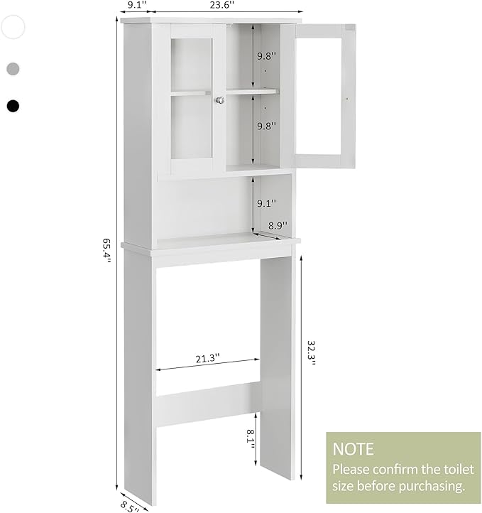 Meilocar Over The Toilet Storage Cabinet, Bathroom Storage Organizer Over Toilet with Glass Doors, Over Toilet Cabinet for Bathroom, Laundry Room, White