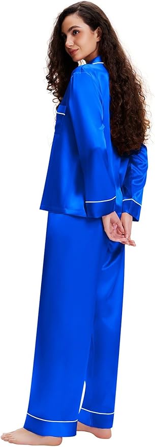 Lonxu Silk Satin Womens Pajama Sets Button Down Sleepwear Loungewear XS~3XL