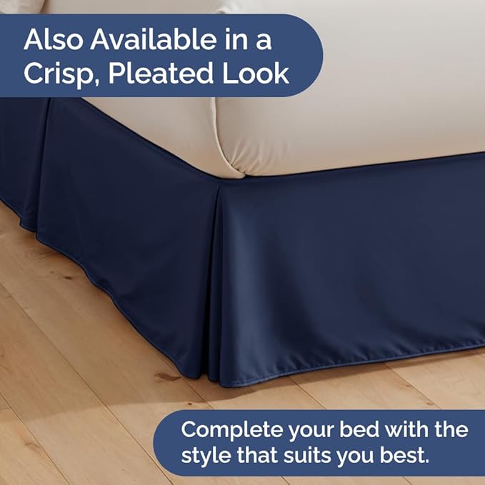 Bedskirt Queen Size Ruffle - 15 inch Drop Dust Ruffle Bed Skirt with Platform - Ultra-Soft, Easy Fit, Premium Hotel Quality - Wrinkle, Fade & Shrink Resistant - for Women, Men, Kids and Teens - Navy