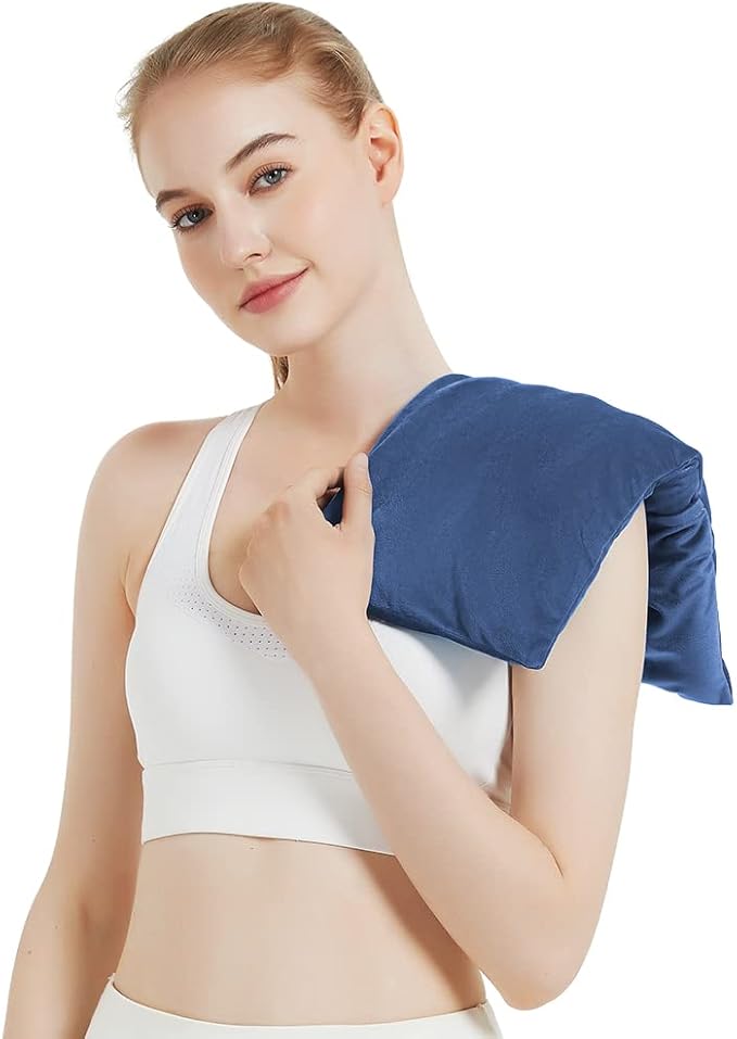 Microwavable Heating Pad with Washable Cover, 8 x 18 Microwave Heating Pad for Neck and Shoulders, Moist Heat Bean Bag Warm Compress for Knee, Joints, Wrist, Abdomen (Dark Blue)
