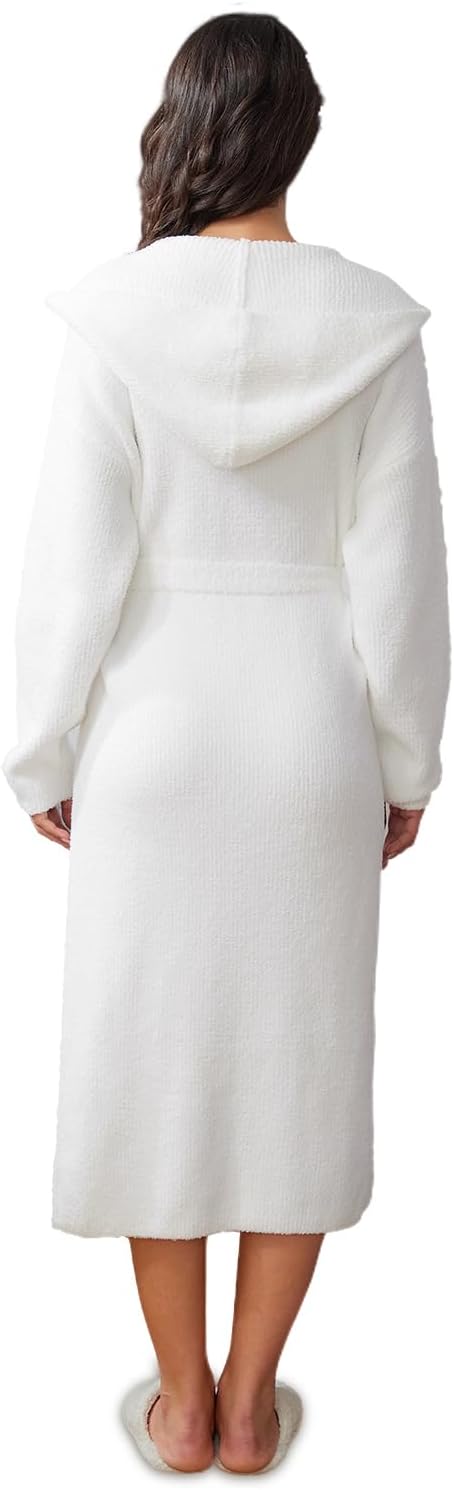 MH MYLUNE HOME Ultra Soft Robe With Pockets, Spa Bathrobe Loungewear Calf-Length, Plush Fuzzy Fluffy Wrap Robe for Women