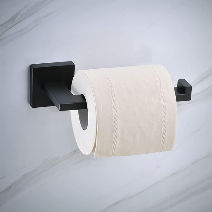 Matte Black Bathroom Accessories Hardware Set 2 Pieces, Toilet Paper Holder + Hand Towel Holder, Wall Mounted Towel Ring Towel Bar, SUS304 Stainless Steel, SHUNLI