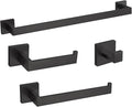 4-Piece Bathroom Hardware Set, Towel Rack Towel Bar Towel Holder Toilet Paper Holder Matte Black Towel Hooks Modern Square Stainless Steel Wall Mounted Bathroom Accessories Set (16inch)