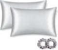 ALASKA BEAR Silk Pillowcase for Hair and Skin, Set of 2 Pure Genuine 22 Momme Mulberry Silk Pillow Cases Queen Size for Bliss Sleep Better Than Poly Satin, Zipper Closure(2pc,Silver)