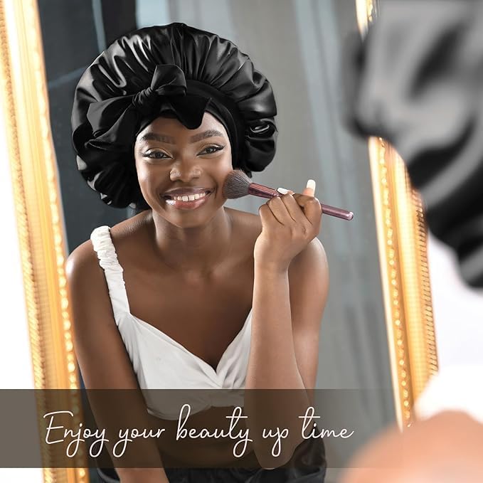 YANIBEST Silk Bonnet for Sleeping Women Adjustable Double Layer Satin Bonnet Reduce Friction Prevent Frizz Natural Curly Hair