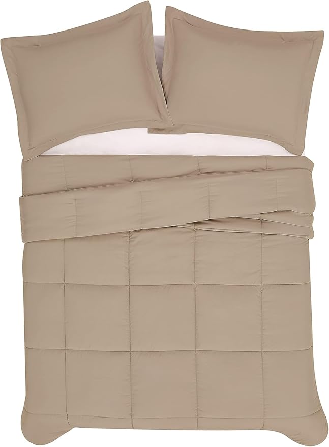 London Fog Garment Washed Solid Comforter Set Khaki Microfiber 3-Piece King Comforter Set, Solid Themed, Adult and Teen, Oeko-TEX Certified