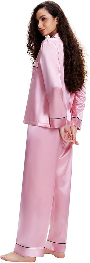 Lonxu Silk Satin Womens Pajama Sets Button Down Sleepwear Loungewear XS~3XL