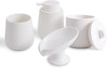 Ceramic Bathroom Accessories Set,Includes Liquid Soap Dispenser, Toothbrush Holder, Soap Dish, Cotton Swab Jar,Bathroom soap and Toothbrush Holder Set,Classic Design(White Set - Liquid)