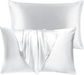 BHZ Satin Goose Down Feather Pillows Standard Size Set of 2 with White Satin Pillowcase for Hair and Skin, Cooling Pillow Cases Similar to Silk Pillow Cases, Decor for Women, Mom Men