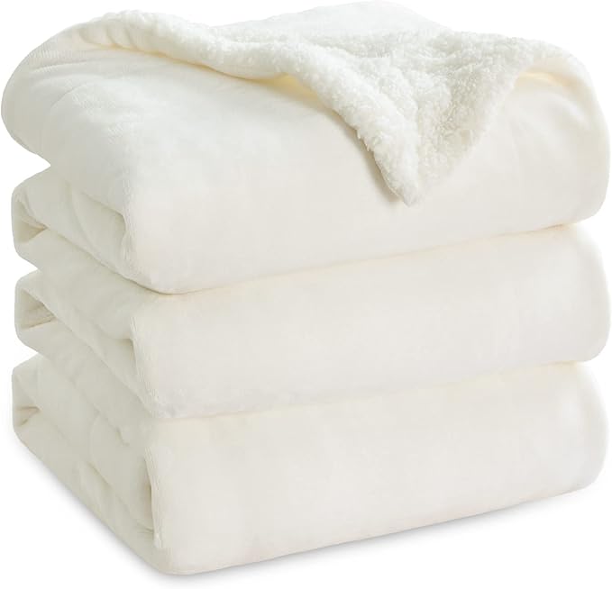 Bedsure GentleSoft Sherpa Fleece Blankets Queen Size for Bed - Thick and Warm Throw for Women and Men, Soft Fuzzy Plush Queen Blanket for Winter, Cream, 90x90 Inches