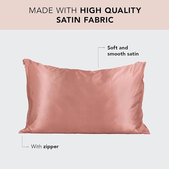 Kitsch Satin Pillowcase with Zipper for Hair & Skin, Softer Than Silk Pillow Cases Queen, Wrinkle-Free, Smooth and Cooling Satin Pillow Covers, Standard Size 19"x26" - Terracotta