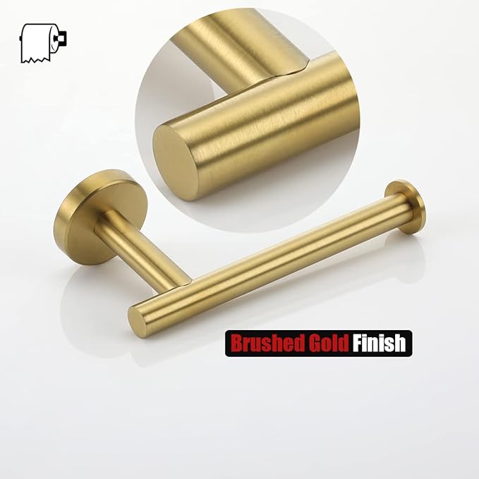 JQK Gold Toilet Paper Holder, 5 Inch Tissue Paper Dispenser, 304 Stainless Steel Thick 0.8mm Wall Mount, Brushed Brass, TPH120-BG