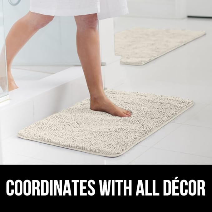 GORILLA GRIP Bath Rug Mat 30x20, Soft Absorbent Chenille, Quick Dry Microfiber Mats, Rubber Backing Washable Shower Floor Rugs, Bathmat Runner, US Designed Bathroom Home Decor Accessories Ivory Cream