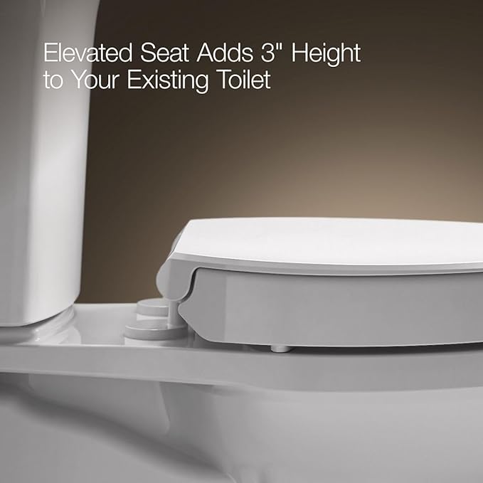 KOHLER 25876-0 Hyten 3" Height, Elevated Soft Close Round Toilet Seat, Contoured Seat with Grip-Tight Bumpers, Quick-Attach Hardware, White