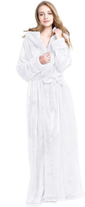 Women's Plush Robe Extra Long Robe with Pockets Thicken Soft Warm Bathrobe