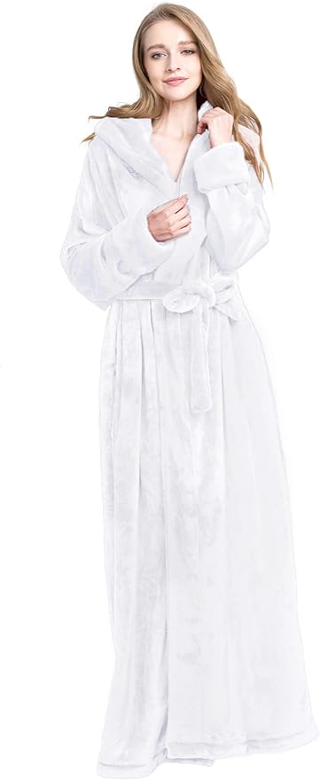 Women's Plush Robe Extra Long Robe with Pockets Thicken Soft Warm Bathrobe