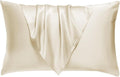 BHZ Satin Goose Down Feather Pillows Standard Size with Beige Satin Pillowcase for Hair and Skin, Cooling Pillow Cases Similar to Silk Pillow Cases, Decorative for Women, Mom Men
