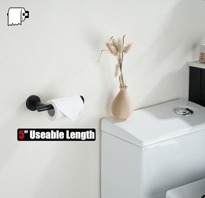 JQK Black Toilet Paper Holder, 5 Inch 304 Stainless Steel Thick 0.8mm Tissue Paper Dispenser, Matte Black Wall Mount, 2 Pack, TPH120-PB-P2