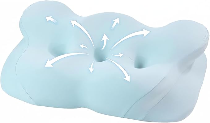Cervical Neck Pillow for Sleeping, Dual-Height Contour Pillow for Neck Pain Relief, Butterfly Ergonomic Memory Foam Neck Support Pillow with Cooling Breathable Cover for Side Sleepersr, Queen Blue