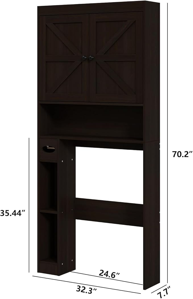 Furniouse Over The Toilet Storage Cabinet Bathroom Organizer with Barn Doors & Adjustable Shelf Rustic Over Toilet Storage Shelf for Bathroom, Espresso