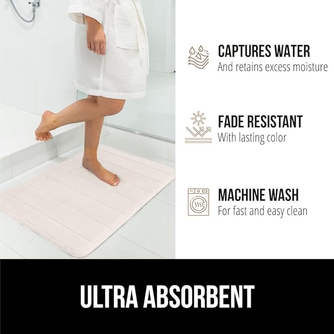 GORILLA GRIP Memory Foam Bath Mat, Soft Absorbent US Designed Bathroom Rug, Gripping Dots Machine Washable Bathmat, Cushioned Floor Mats, Shower Sink Rugs Room Décor Accessories, 24x17 Cream