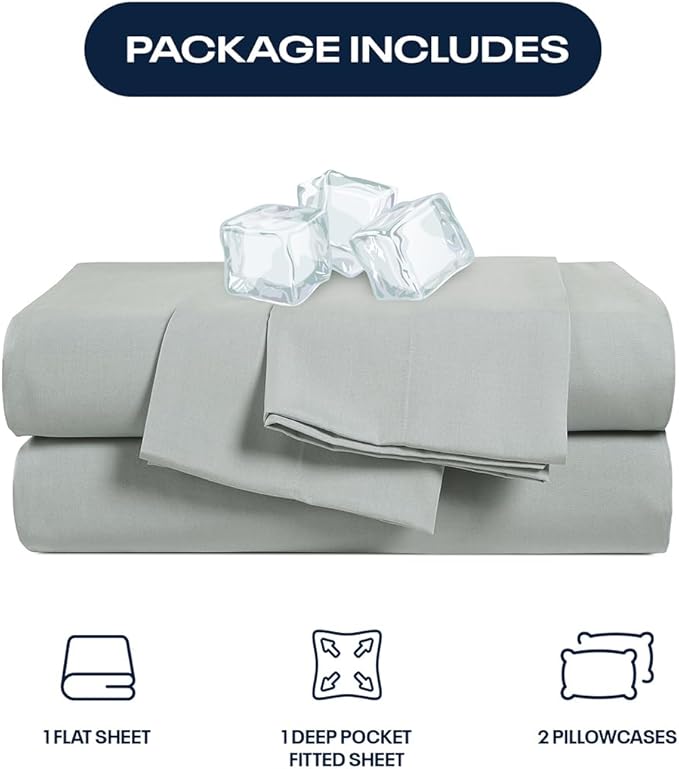 Reebok Full Size Sheet Set from Tencel Eucalyptus - Soft, Cooling & Breathable for Hot Sleepers, Deep Pocket Up to 17 Inches, 4Pc Hotel Luxury Bedding Set, Bedsheet & Pillowcases (Lunar Rock, Full)