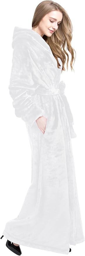 Women's Plush Robe Extra Long Robe with Pockets Thicken Soft Warm Bathrobe