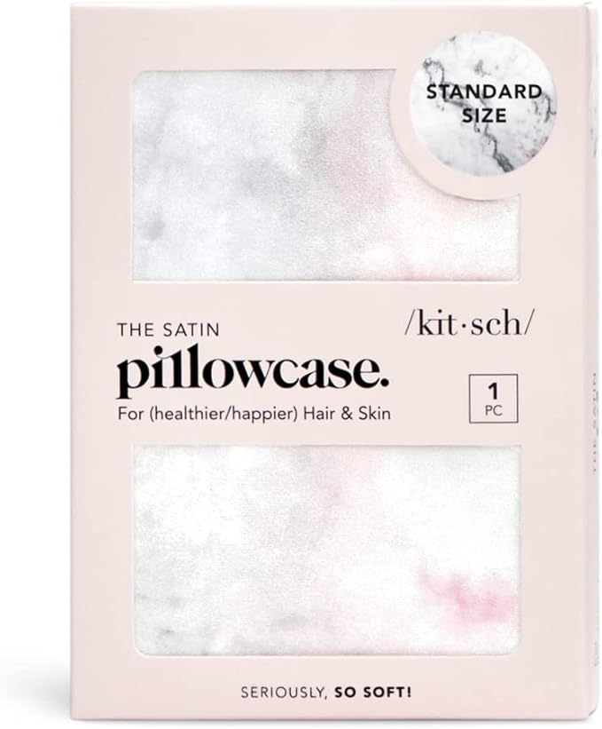 Kitsch Satin Pillowcase with Zipper for Hair & Skin, Softer Than Silk Pillow Cases Queen, Wrinkle-Free, Smooth and Cooling Satin Pillow Covers, Standard Size 19"x26", Marble