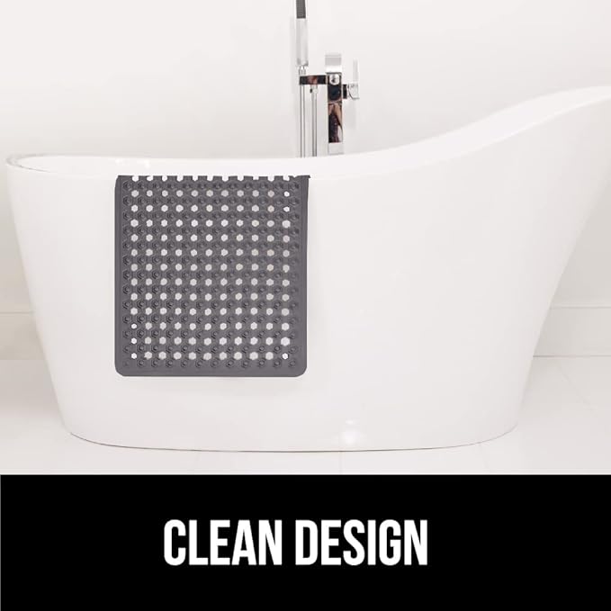 GORILLA GRIP Patented Bath Tub Shower Mat, Machine Washable Bathtub Floor Liner Mats, Suction Cups and Drain Holes to Keep Tubs Clean, Soft on Feet, Bathroom Essentials, 35x16 Inch, Charcoal Opaque